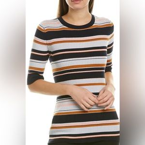 Lafayette 148 New York Striped Silk Ribbed Top Size Large